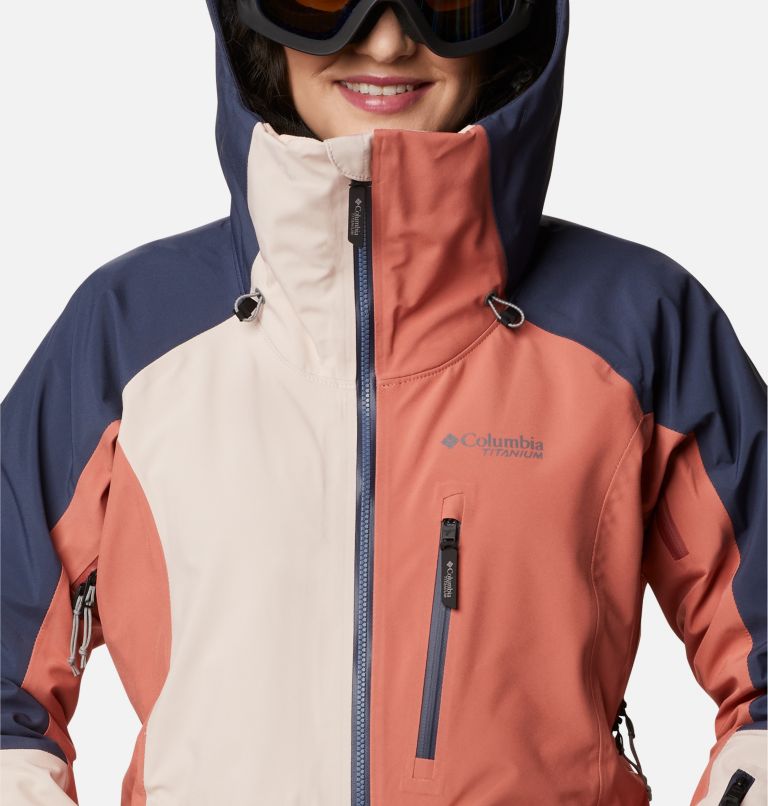 Women's Platinum Peak Waterproof Shell Ski Jacket, Color: Peach Blossom, Dark Coral, Nocturnal, image 4