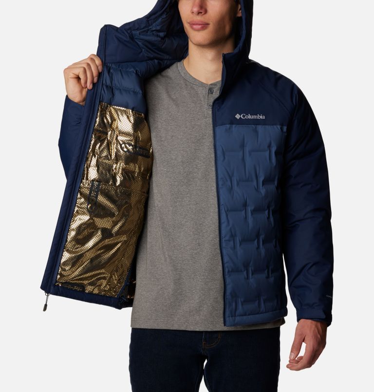 Men's Grand Trek II Down Hooded Jacket, Color: Dark Mountain, Collegiate Navy, image 5