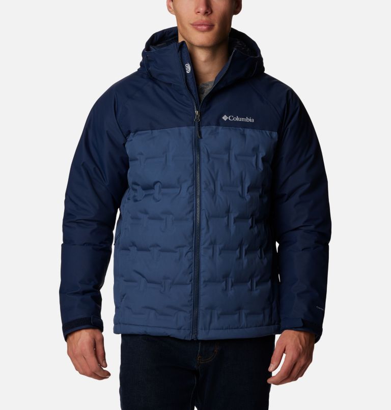 Men's Grand Trek II Down Hooded Jacket, Color: Dark Mountain, Collegiate Navy, image 1