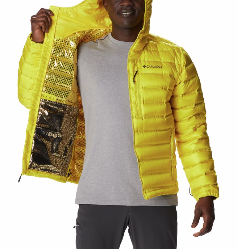 Men's Pebble Peak Down Hooded Puffer Jacket, Color: Laser Lemon, image 5