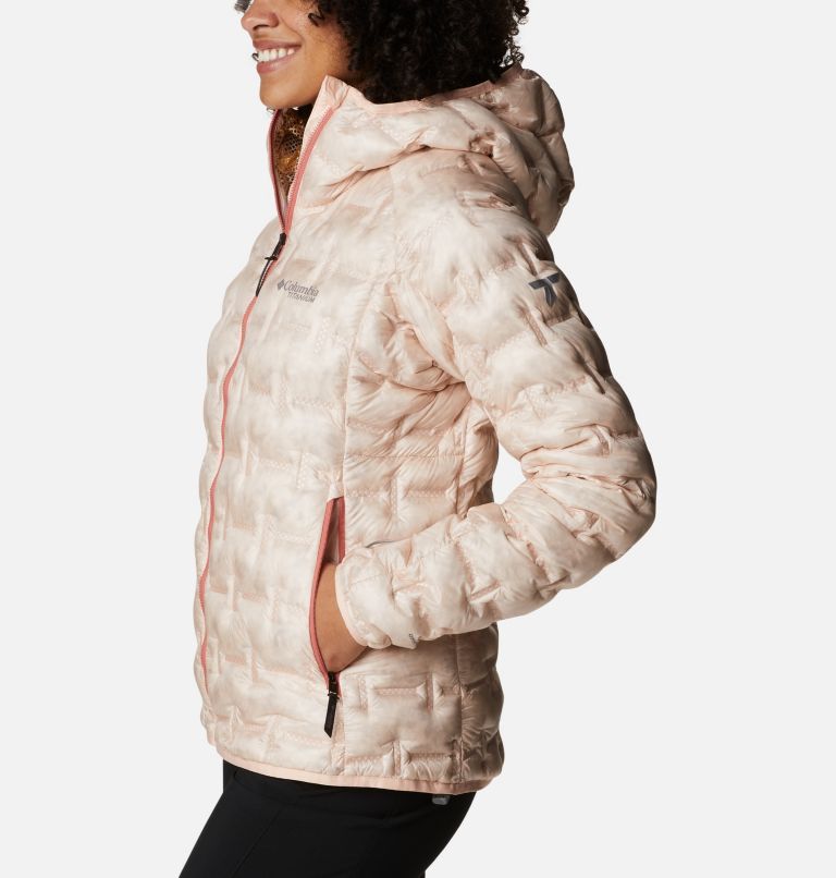 Women's Alpine Crux II Down Hooded Jacket, Color: Peach Blossom, image 3