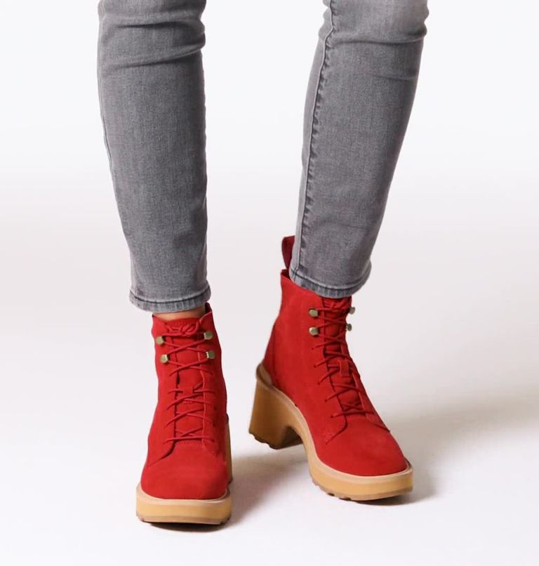 Women's Hi-Line Heel Lace Boot, Color: Warp Red, Tawny Buff