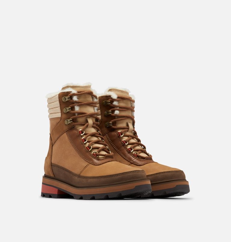Women's Lennox Lace Cozy STKD Waterproof Boot, Color: Velvet Tan, Warp Red, image 2