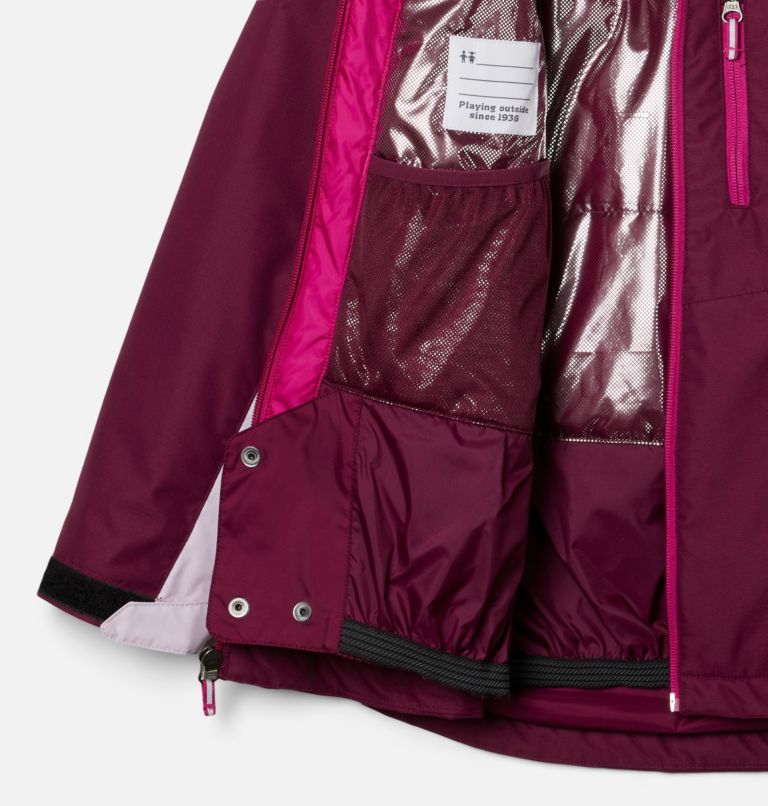 Youth Rosie Run Insulated Waterproof Ski Jacket, Color: Marionberry, Aura, Wild Fuchsia, image 3