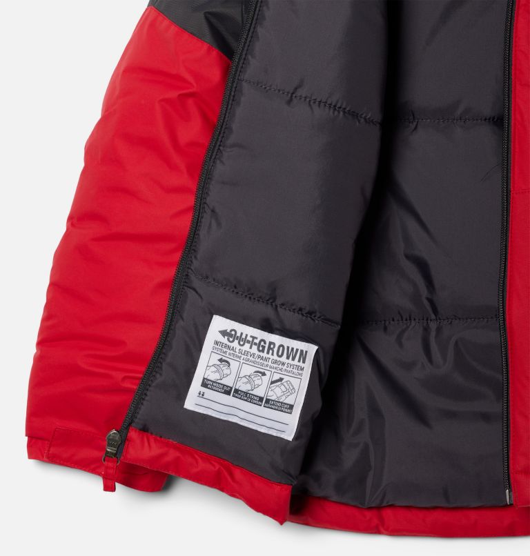 Thumbnail: Youth Lightning Lift II Waterproof Ski Jacket, Color: Mountain Red, Black Bolted Mtns Embossed, image 3