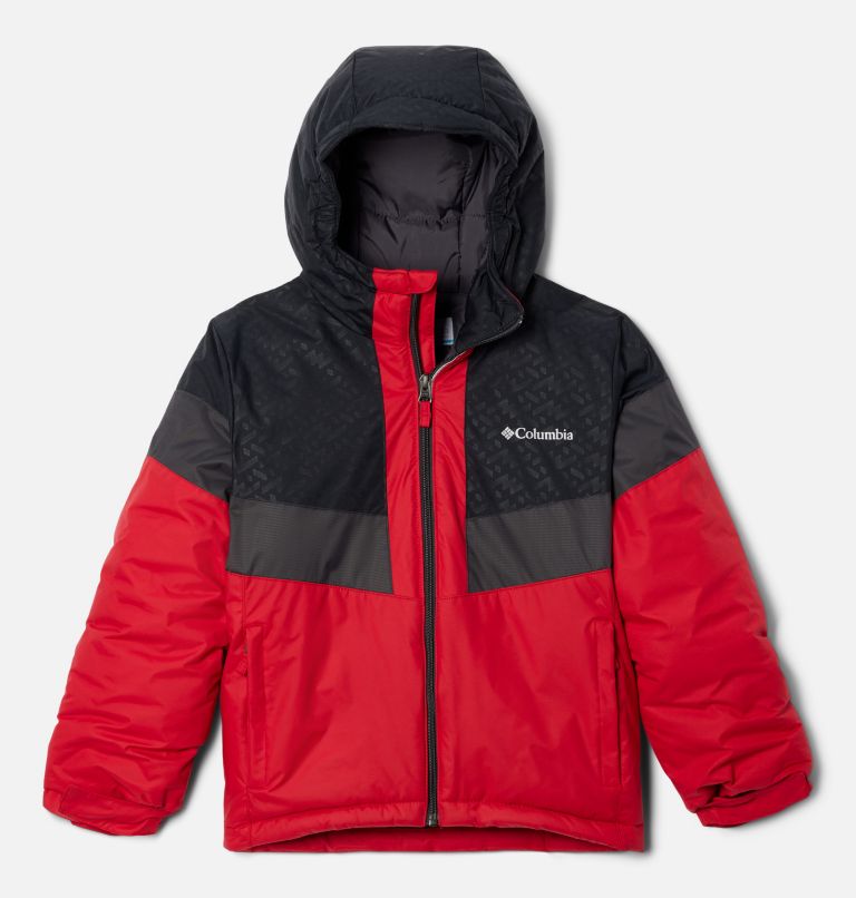Thumbnail: Youth Lightning Lift II Waterproof Ski Jacket, Color: Mountain Red, Black Bolted Mtns Embossed, image 1