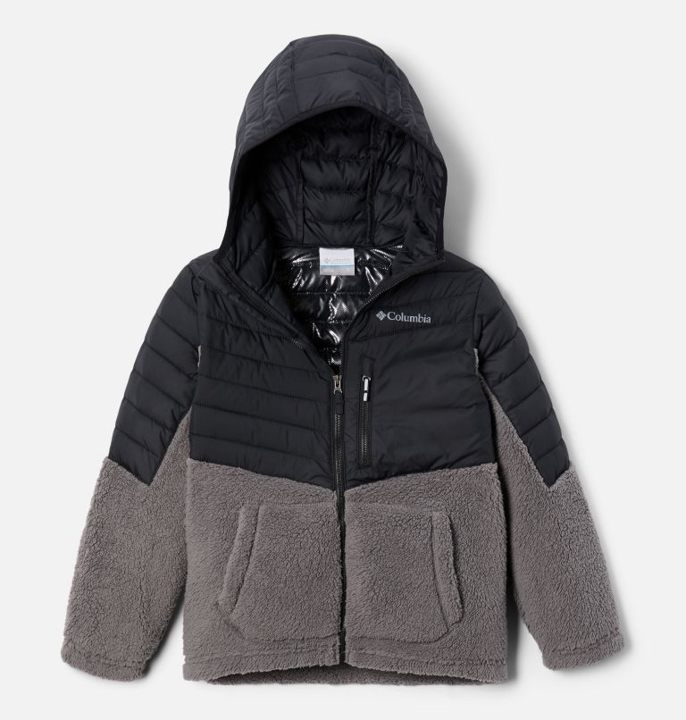 Thumbnail: Boys' Powder Lite Novelty Hooded Jacket, Color: Black, City Grey, image 1