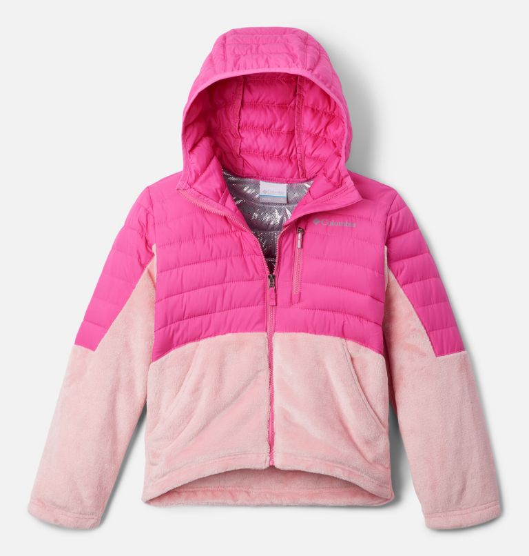 Thumbnail: Youth Powder Lite Girls' Novelty Hooded Insulated Jacket, Color: Pink Ice, Pink Orchid, image 1