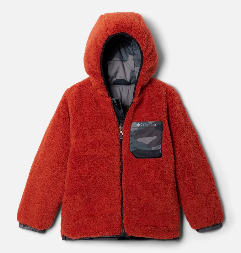 Boys' Big Fir Reversible Jacket, Color: Black Mod Camo, Warp Red, image 3