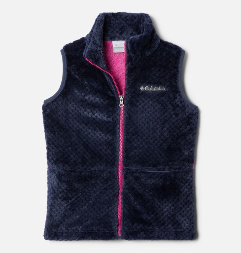 Girls' Fire Side Sherpa Vest, Color: Nocturnal, Wild Fuchsia, image 1