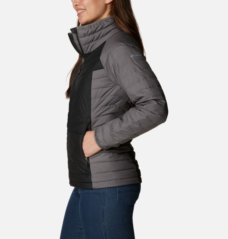Women's Powder Lite II Full Zip Jacket, Color: City Grey, Black, Shark, image 3