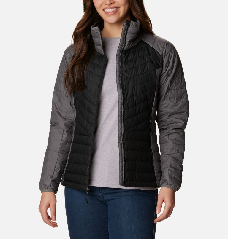Women's Powder Lite II Full Zip Jacket, Color: City Grey, Black, Shark, image 7