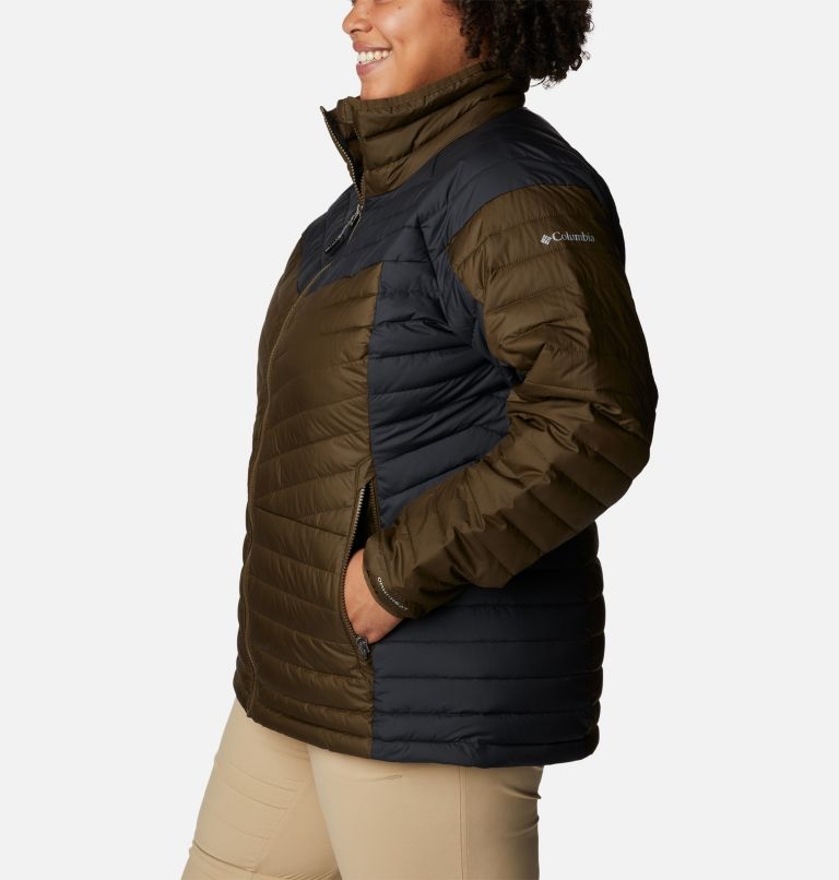 Thumbnail: Women's Powder Lite II Full Zip Insulated Jacket - Plus Size, Color: Olive Green, Black, image 3