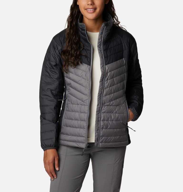 Women's Powder Lite II Full Zip Jacket, Color: City Grey, Shark, Black, image 8