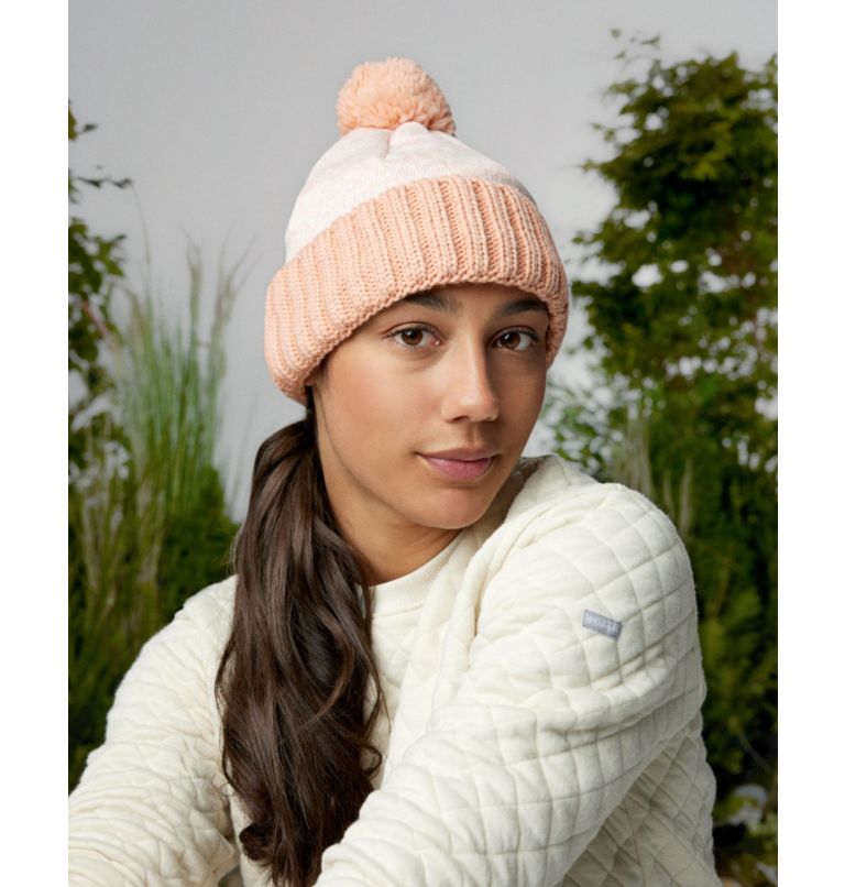 Thumbnail: Sweater Weather Pom Beanie, Color: Peach Blossom Heather, image 2