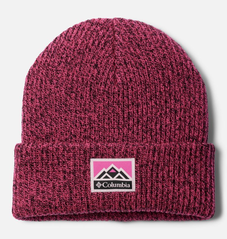 Unisex Youth Whirlibird Cuffed Beanie, Color: Pink Ice, Black Marled, Mountains, image 1