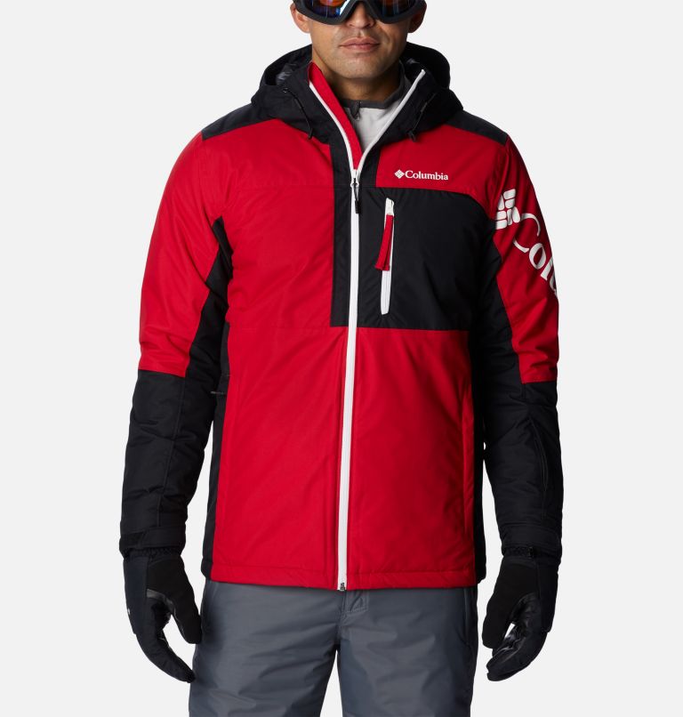 Men's Timberturner II Waterproof Ski Jacket, Color: Mountain Red, Black, image 1