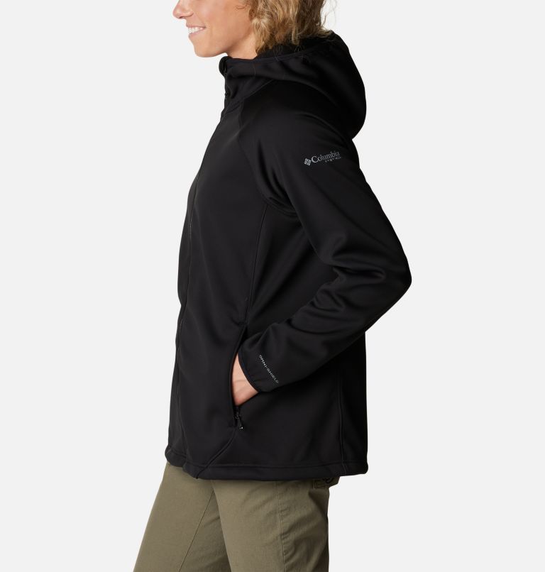 Women's PFG Tidal Stretch Softshell Hooded Jacket, Color: Black, image 3