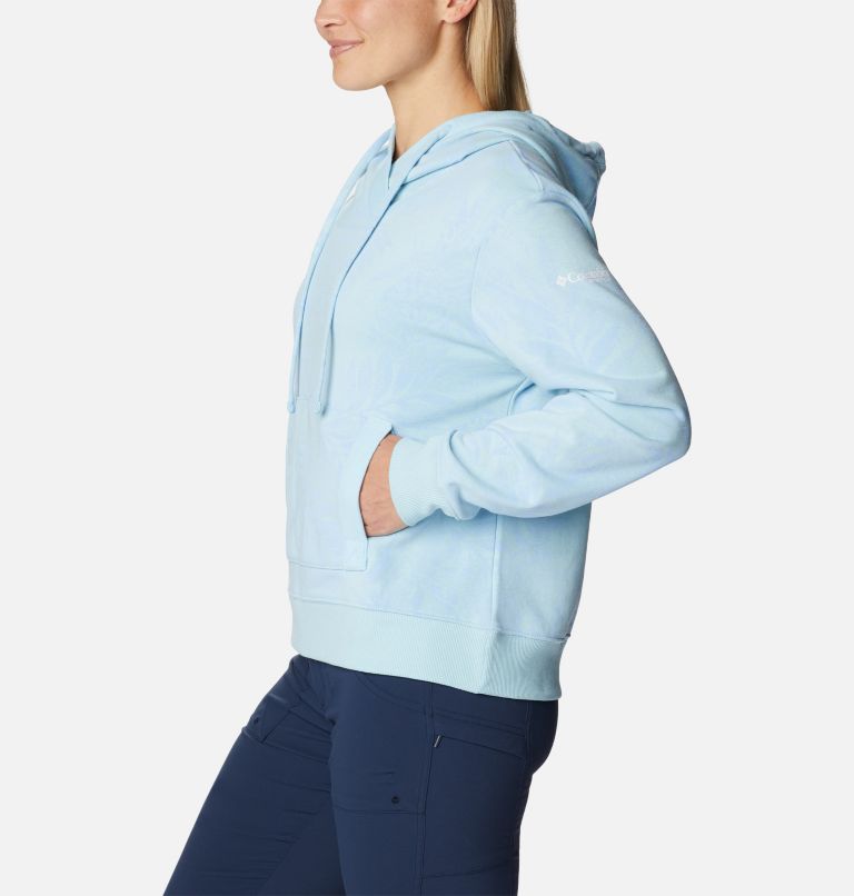Thumbnail: Women's PFG Slack Water French Terry Hoodie, Color: Spring Blue, Palmetto Graphic, image 3