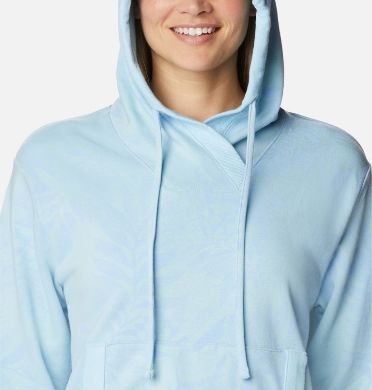 Thumbnail: Women's PFG Slack Water French Terry Hoodie, Color: Spring Blue, Palmetto Graphic, image 4