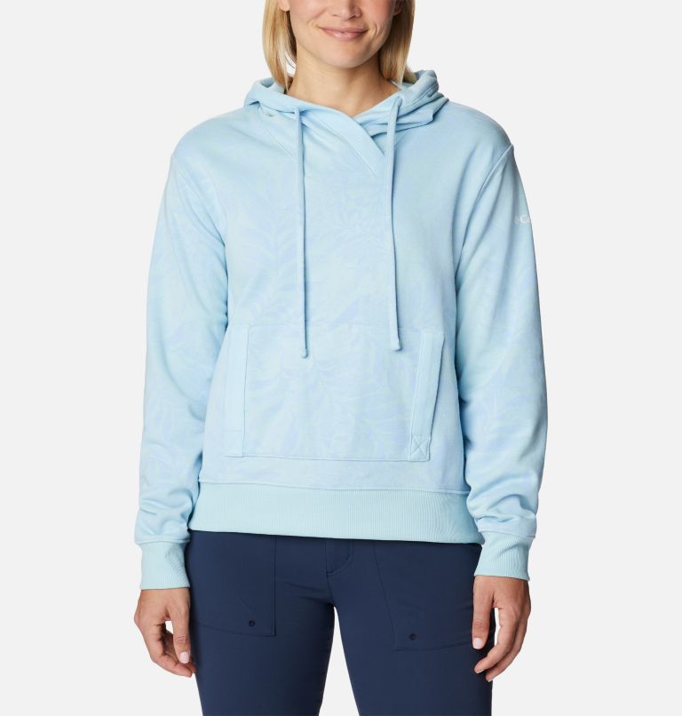 Thumbnail: Women's PFG Slack Water French Terry Hoodie, Color: Spring Blue, Palmetto Graphic, image 1