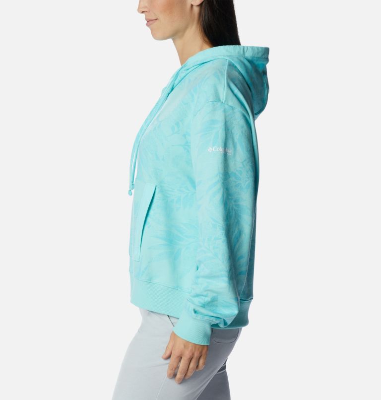 Women's PFG Slack Water French Terry Hoodie, Color: Gulf Stream, Palmetto Print, image 3