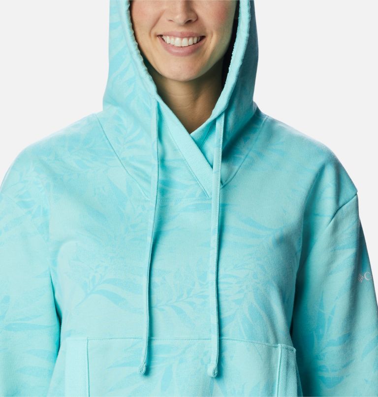Thumbnail: Women's PFG Slack Water French Terry Hoodie, Color: Gulf Stream, Palmetto Print, image 4