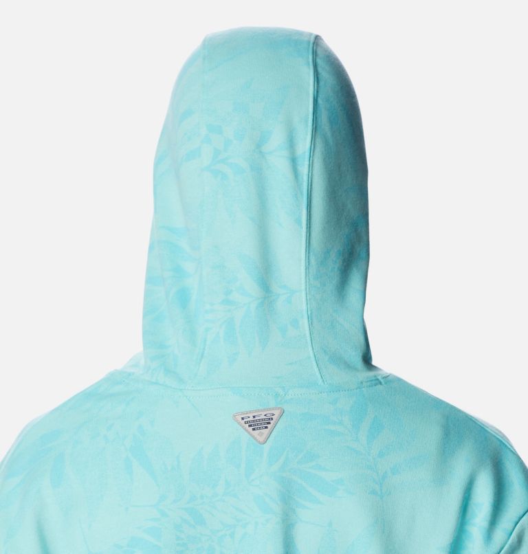 Women's PFG Slack Water French Terry Hoodie, Color: Gulf Stream, Palmetto Print, image 5