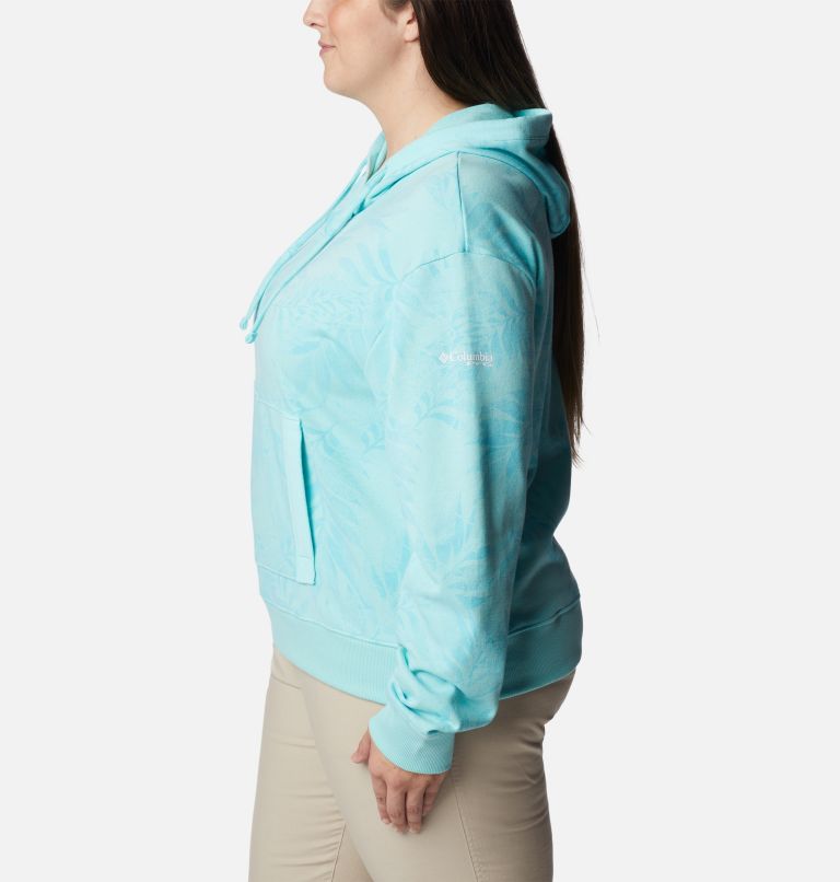 Thumbnail: Women's PFG Slack Water French Terry Hoodie - Plus Size, Color: Gulf Stream, Palmetto Print, image 3