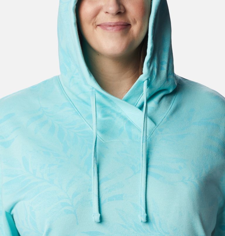 Thumbnail: Women's PFG Slack Water French Terry Hoodie - Plus Size, Color: Gulf Stream, Palmetto Print, image 4