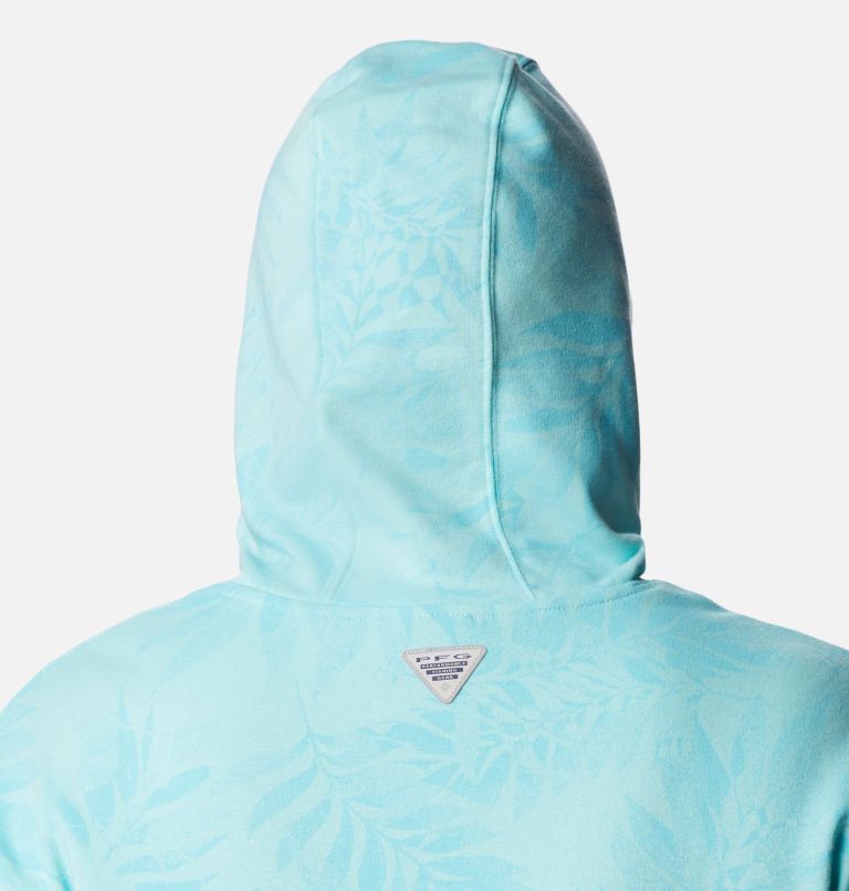 Thumbnail: Women's PFG Slack Water French Terry Hoodie - Plus Size, Color: Gulf Stream, Palmetto Print, image 5