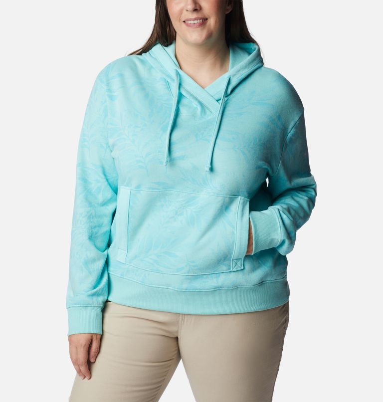 Thumbnail: Women's PFG Slack Water French Terry Hoodie - Plus Size, Color: Gulf Stream, Palmetto Print, image 6