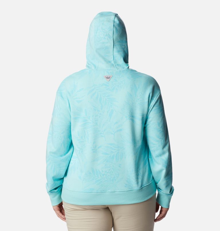 Thumbnail: Women's PFG Slack Water French Terry Hoodie - Plus Size, Color: Gulf Stream, Palmetto Print, image 2