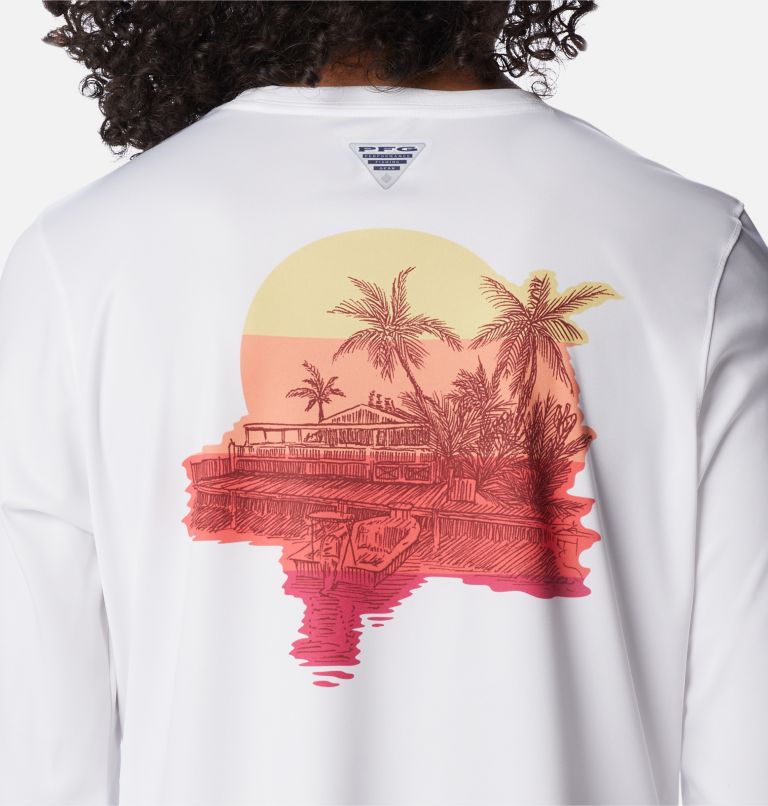Thumbnail: Women's PFG Tidal Tee Island Time Long Sleeve Shirt, Color: White, Neon Sunrise, image 5