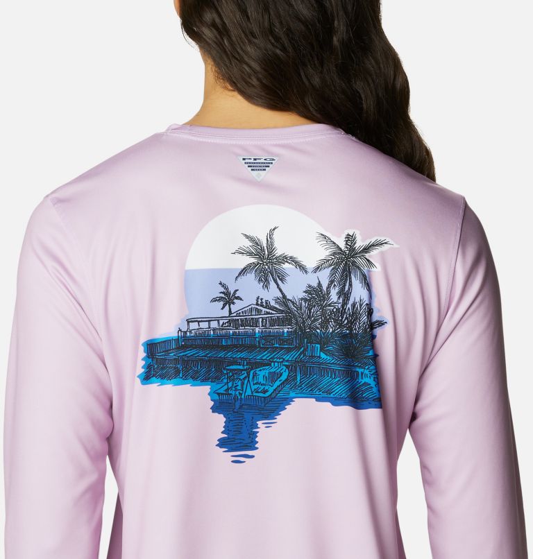 Women's PFG Tidal Tee Island Time Long Sleeve Shirt, Color: Aura, Serenity, image 5