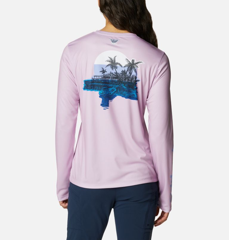 Women's PFG Tidal Tee Island Time Long Sleeve Shirt, Color: Aura, Serenity, image 2