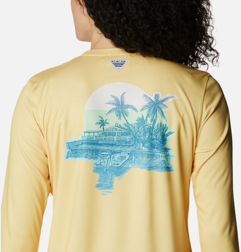 Thumbnail: Women's PFG Tidal Tee Island Time Long Sleeve Shirt, Color: Sweet Corn, Sea Wave, image 5