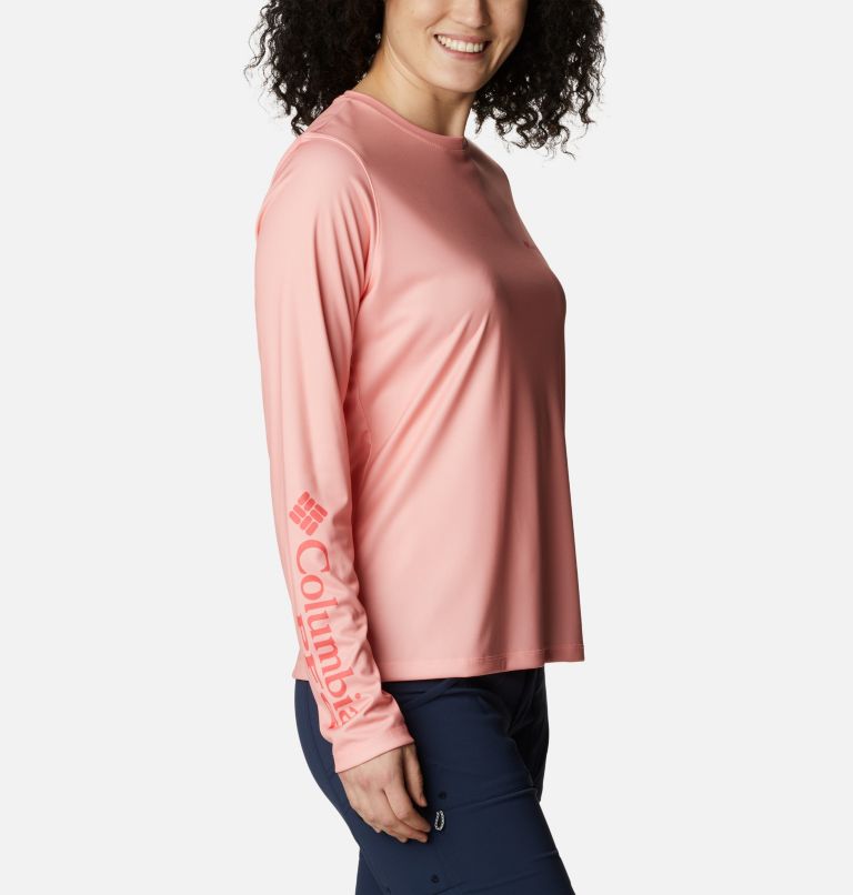 Women's PFG Tidal Tee Island Time Long Sleeve Shirt, Color: Tiki Pink, Neon Sunrise, image 3