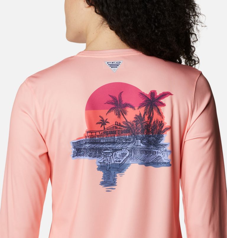 Women's PFG Tidal Tee Island Time Long Sleeve Shirt, Color: Tiki Pink, Neon Sunrise, image 5
