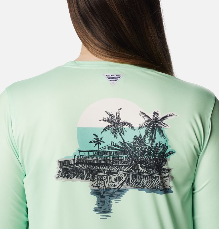 Women's PFG Tidal Tee Island Time Long Sleeve Shirt - Plus Size, Color: Key West, Metal, image 5