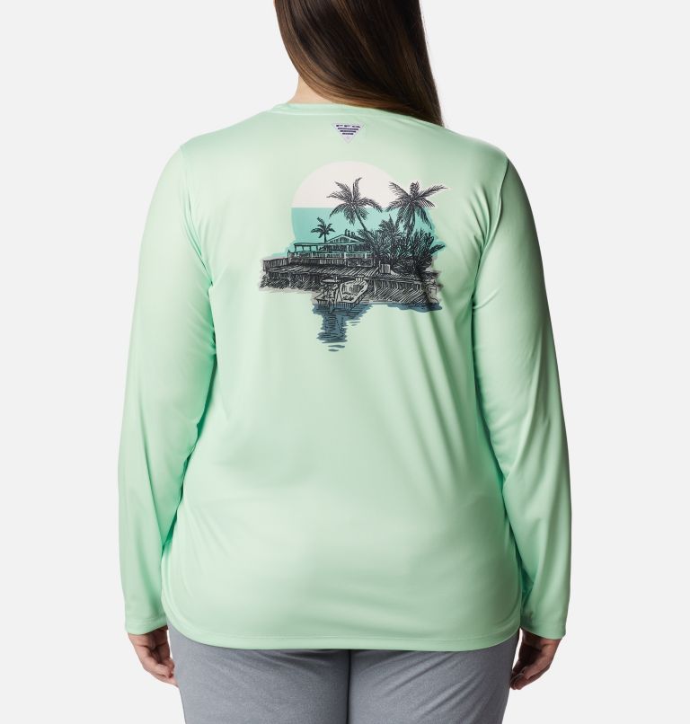 Women's PFG Tidal Tee Island Time Long Sleeve Shirt - Plus Size, Color: Key West, Metal, image 2