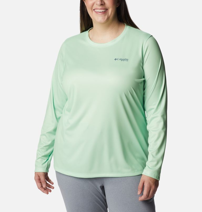Women's PFG Tidal Tee Island Time Long Sleeve Shirt - Plus Size, Color: Key West, Metal, image 1