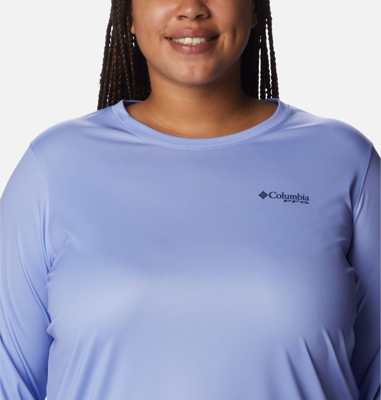 Women's PFG Tidal Tee Sailfish Flair Long Sleeve Shirt - Plus Size, Color: Serenity, Carbon Aurora Fish, image 4