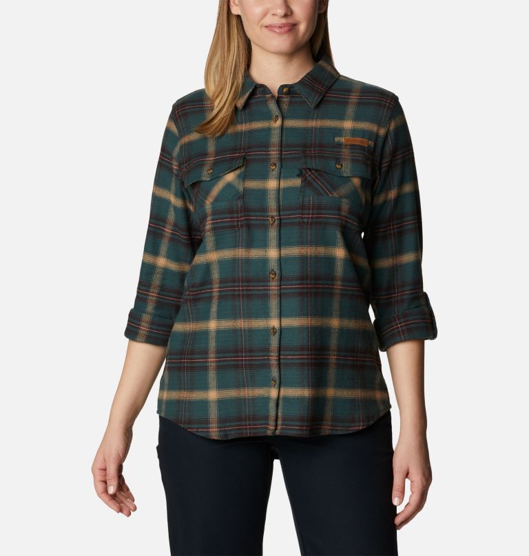 Women's PHG Roughtail Field Flannel II, Color: Dark Forest, Buckshot Tartan, image 6