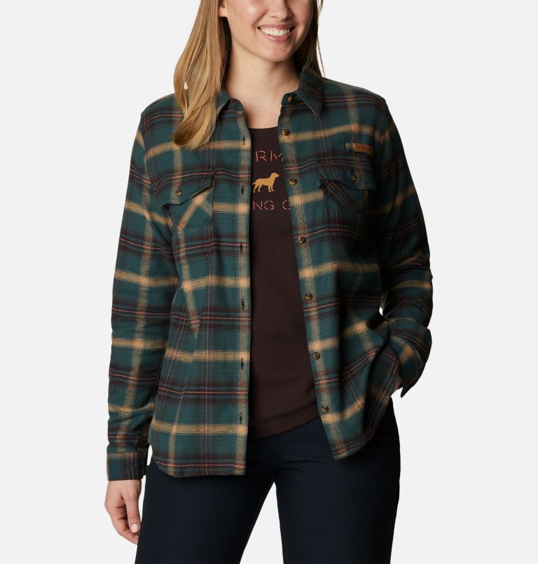 Women's PHG Roughtail Field Flannel II, Color: Dark Forest, Buckshot Tartan, image 7