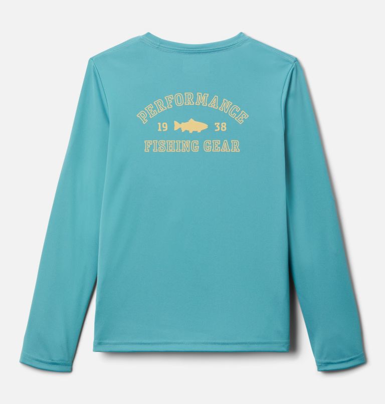 Boys' PFG Terminal Tackle University Long Sleeve Shirt, Color: Sea Wave, Sweet Corn - Trout, image 2