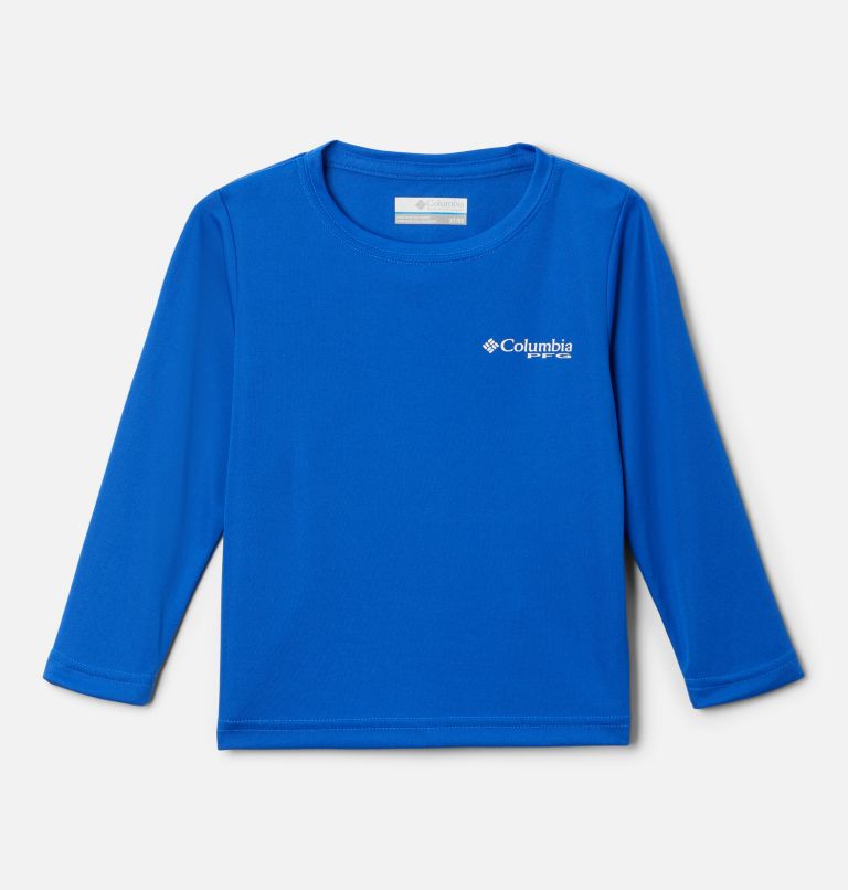 Boys' Toddler PFG Terminal Tackle University Long Sleeve Shirt, Color: Blue Macaw, White - Marlin, image 1