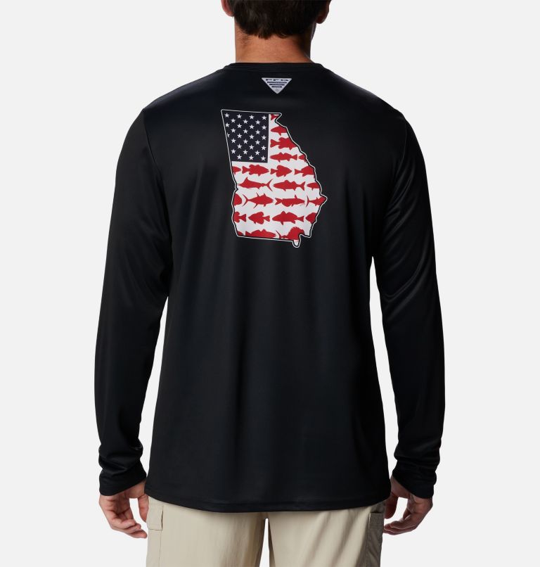 Men's PFG Terminal Tackle Statetriot Long Sleeve Shirt, Color: Black, Georgia, image 1