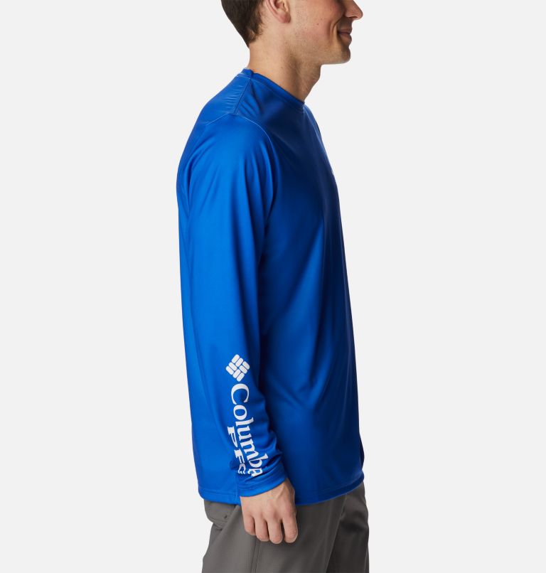 Thumbnail: Men's PFG Terminal Tackle University Long Sleeve Shirt, Color: Blue Macaw, White Marlin, image 3