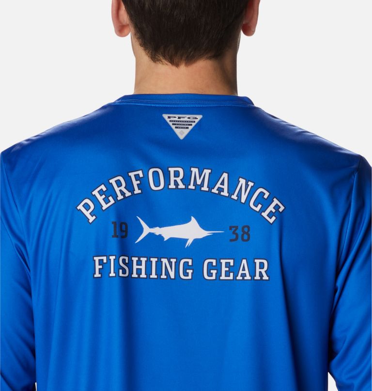 Thumbnail: Men's PFG Terminal Tackle University Long Sleeve Shirt, Color: Blue Macaw, White Marlin, image 5